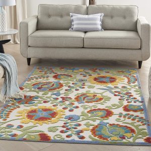 Nourison Aloha Indoor/Outdoor Ivory/Multi 5'3" x 7'5" Area Rug, Easy Clean, Non Shedding, Bed Room, Living Room, Dining Room, Backyard, Deck, Patio (5x7)