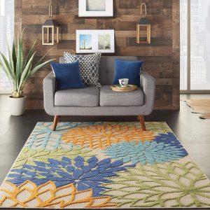 Nourison Aloha Indoor/Outdoor 5'3" x 7'5" Area Rug, Tropical, Botanical, Easy Clean, Non Shedding, Bed Room, Living Room, Dining Room, Deck, Backyard, Patio (5x7)